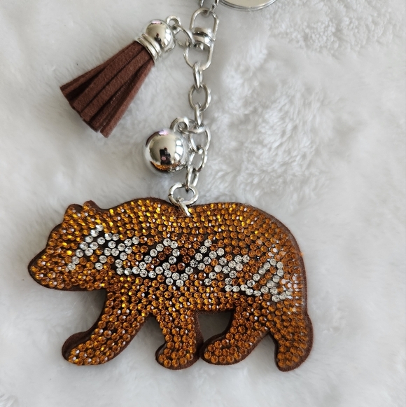 Brown Mama Bear Keychain with Rhinestones Bag Chain - Picture 2 of 3